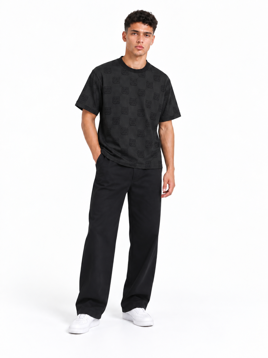 Black Applique Monogram Oversized Short Sleeve T‑Shirt