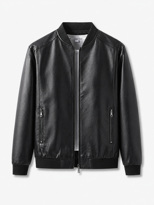 PU Leather Baseball Collar Jacket
