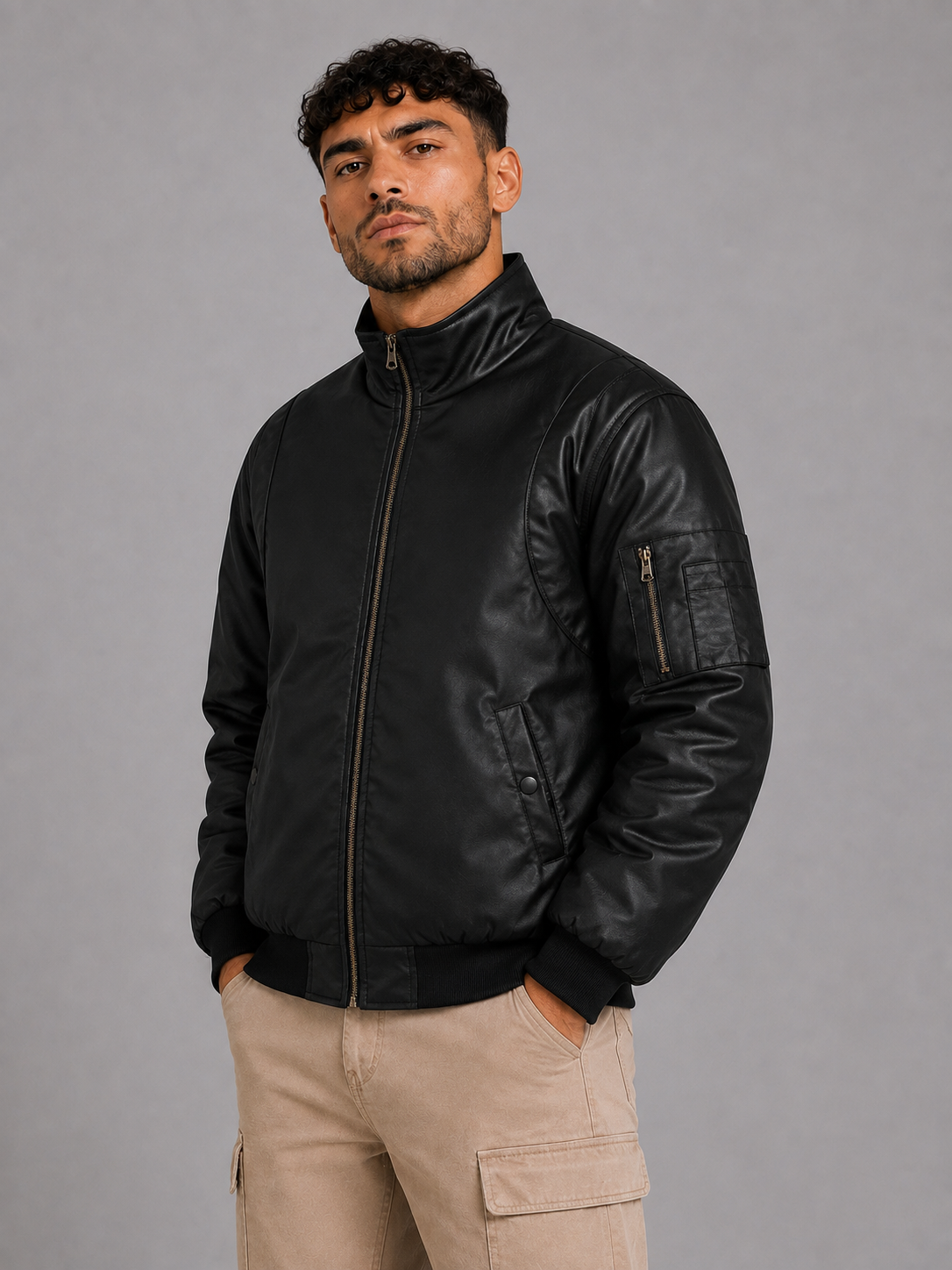 PU Stand Collar Jacket