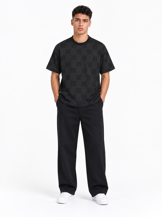 Black Applique Monogram Oversized Short Sleeve T‑Shirt