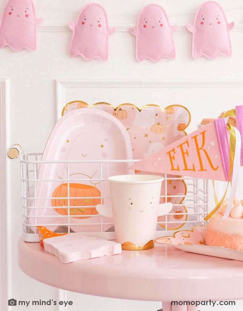 Halloween Ghost Paper Cups – 12 oz Party Set of 8 with Arm Attachments