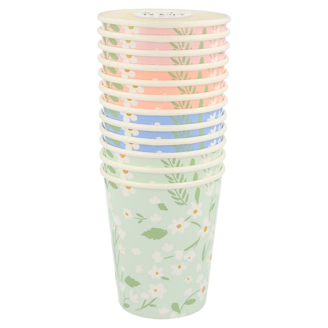 Ditsy Floral Paper Cups – 9 oz Party Set of 12 (4 Colors)