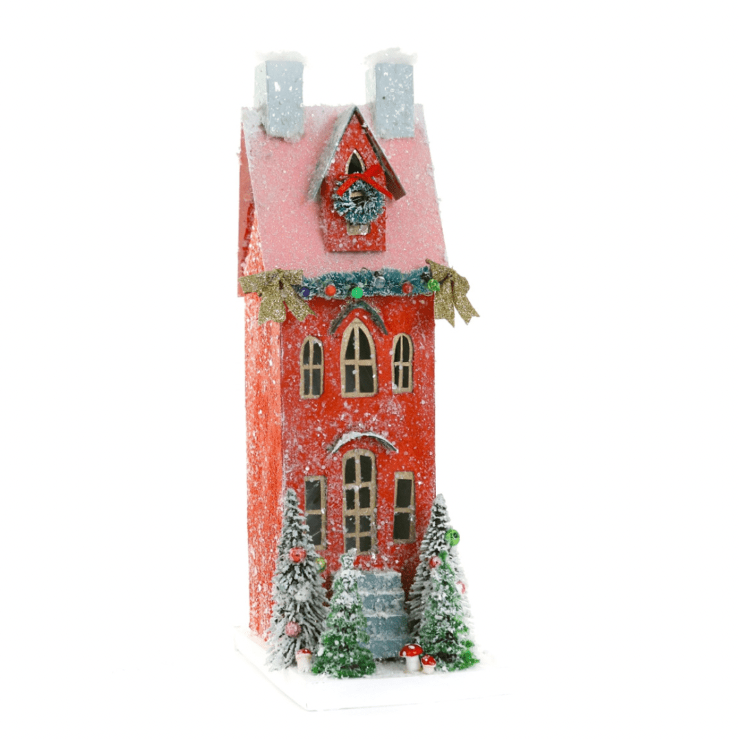 Holiday Village House – Red Townhouse Christmas Decoration, 12 in